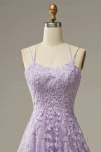 A-Line Formal Prom Dresses Floral Dresses Formal Sleeveless Strap Tulle With Appliques