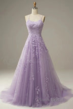 A-Line Formal Prom Dresses Floral Dresses Formal Sleeveless Strap Tulle With Appliques