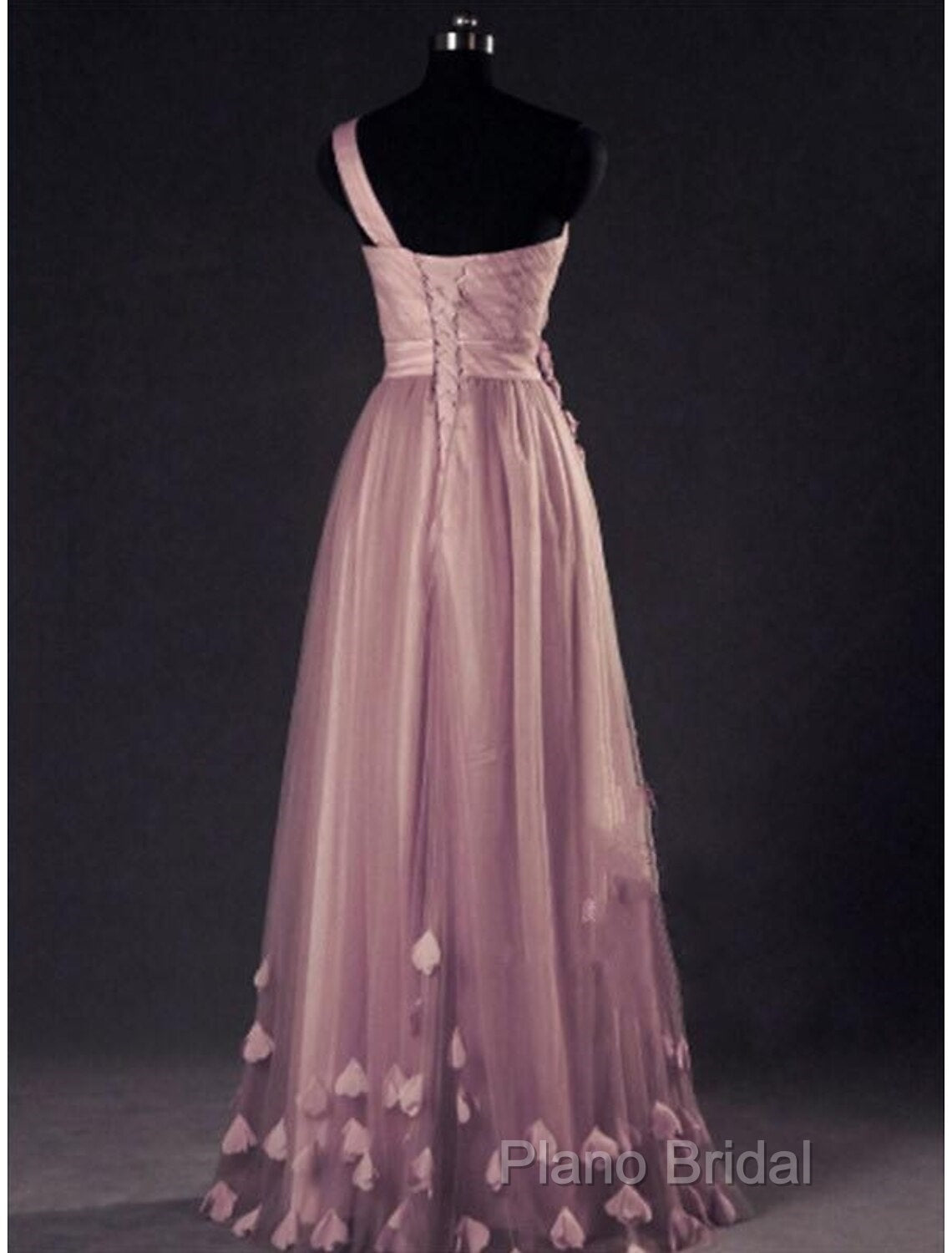 A-Line Formal Prom Dresses Floral Dresses Wedding Guest Formal Prom Floor Length Sleeveless One Shoulder Tulle With Appliques Secondary image