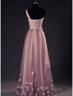 A-Line Formal Prom Dresses Floral Dresses Wedding Guest Formal Prom Floor Length Sleeveless One Shoulder Tulle With Appliques