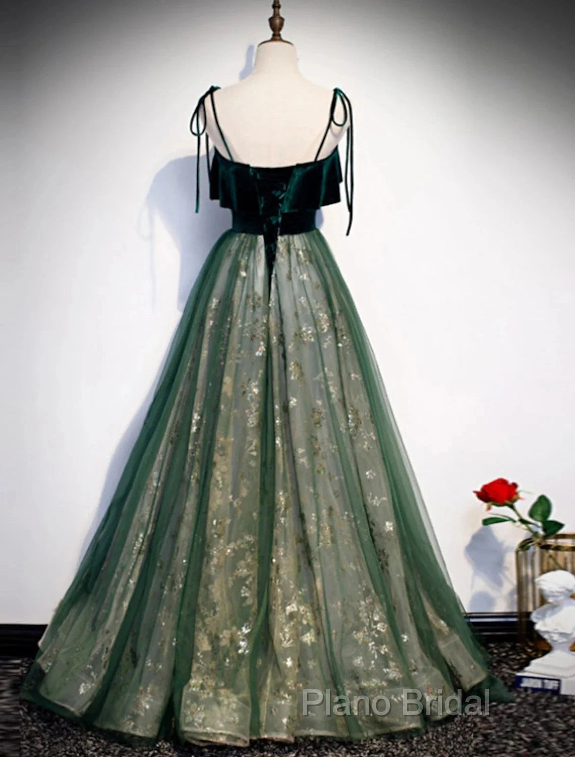 A-Line Formal Prom Dresses Glittering Dresses Wedding Guest Engagement Floor Length Sleeveless Spaghetti Strap Organza With Sequin