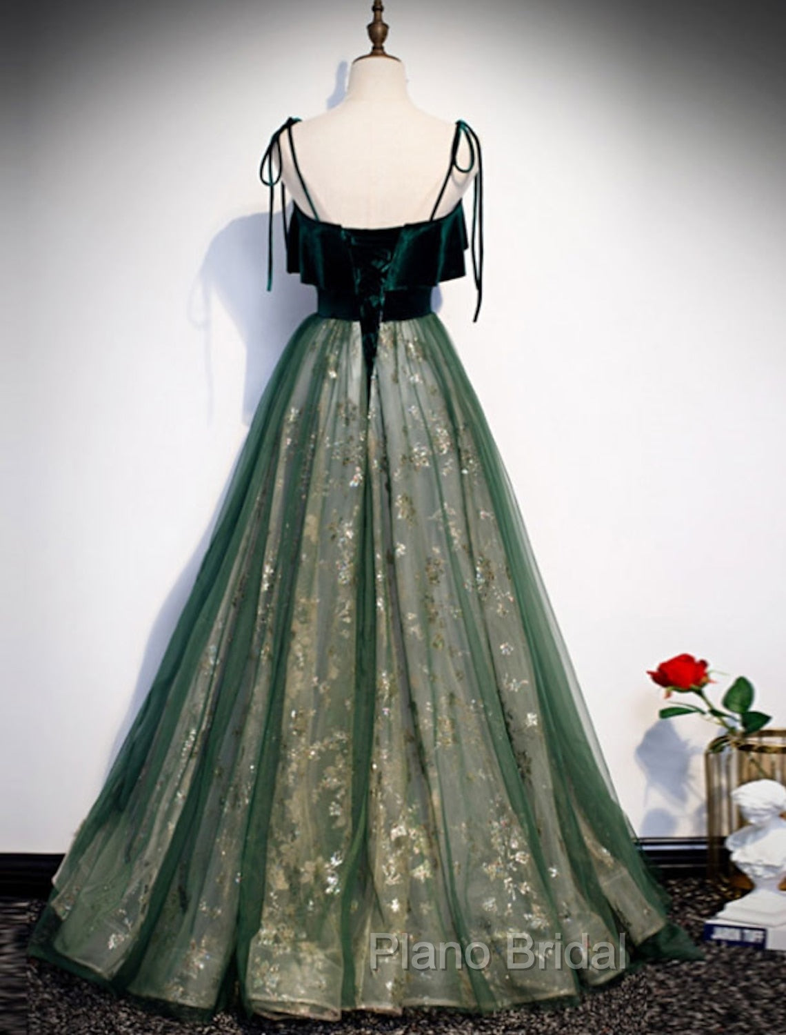 A-Line Formal Prom Dresses Glittering Dresses Wedding Guest Engagement Floor Length Sleeveless Spaghetti Strap Organza with Sequin Masquerade Dresses Dresses to impress Secondary image
