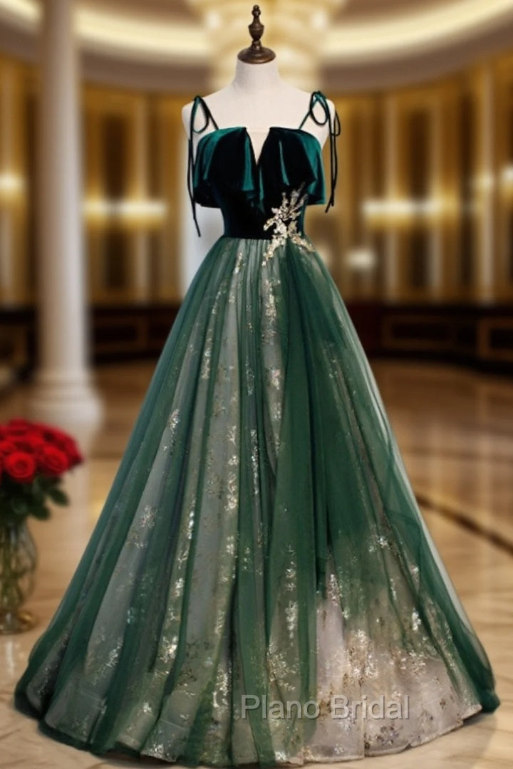 A-Line Formal Prom Dresses Glittering Dresses Wedding Guest Engagement Floor Length Sleeveless Spaghetti Strap Organza with Sequin Masquerade Dresses Dresses to impress Main image