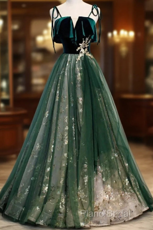 A-Line Formal Prom Dresses Glittering Dresses Wedding Guest Engagement Floor Length Sleeveless Spaghetti Strap Organza With Sequin Main image