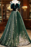 A-Line Formal Prom Dresses Glittering Dresses Wedding Guest Engagement Floor Length Sleeveless Spaghetti Strap Organza With Sequin