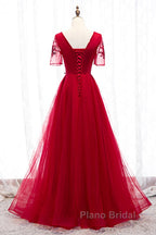 A-Line Formal Prom Dresses Luxurious Dresses Wedding Guest Formal Evening Floor Length Short Sleeve Spaghetti Strap Tulle