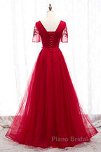 A-Line Formal Prom Dresses Luxurious Dresses Wedding Guest Formal Evening Floor Length Short Sleeve Spaghetti Strap Tulle