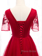 A-Line Formal Prom Dresses Luxurious Dresses Wedding Guest Formal Evening Floor Length Short Sleeve Spaghetti Strap Tulle