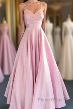 A-Line Formal Prom Dresses Minimalist Dresses Formal Wedding Guest Floor Length Sleeveless V Neck Bridesmaid Dresses Stretch Satin Backless