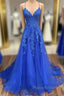 A-Line Formal Prom Dresses Open Back Dresses Formal Prom Court Train Sleeveless V Neck Tulle Backless V Back With Beading Appliques