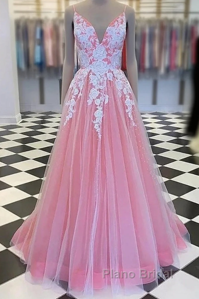 A-Line Formal Prom Dresses Princess Dresses Formal Floor Length Sleeveless V Neck Tulle With Pleats Appliques