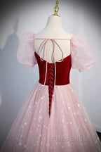 A-Line Formal Prom Dresses Princess Dresses Formal Prom Floor Length Short Sleeve Sweetheart Tulle With Sequin