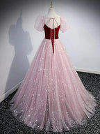 A-Line Formal Prom Dresses Princess Dresses Formal Prom Floor Length Short Sleeve Sweetheart Tulle With Sequin