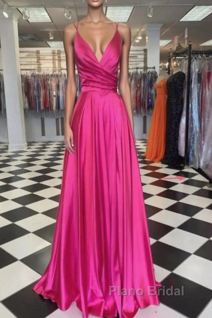 A-Line Formal Prom Dresses Sexy Dresses Formal Floor Length Sleeveless Spaghetti Strap Bridesmaid Dresses Charmeuse With Slit Main image