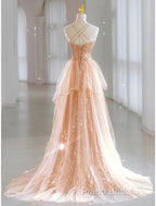 A-Line Formal Prom Dresses Sparkle & Shine Dresses Sweet 16 Birthday Floor Length Sleeveless Sweetheart Tulle With Sequin