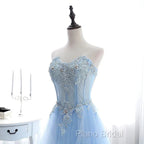 A Line Formal Prom Dresses Sweetheart Tulle With Applique Sweep Train
