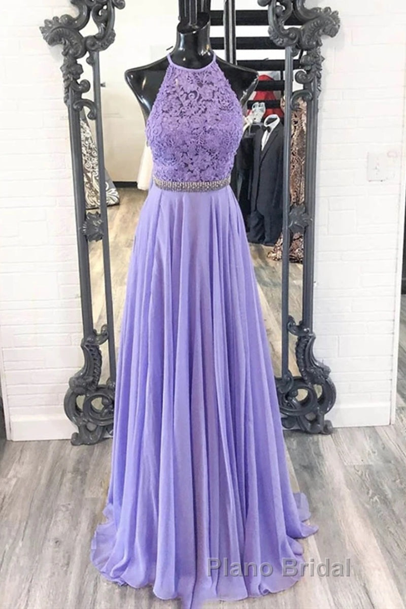 A Line Purple Lace Long Formal Prom Dress with Belt, Purple Lace Formal Dress, Purple Evening Dress, Bridesmaid Dress Secondary image