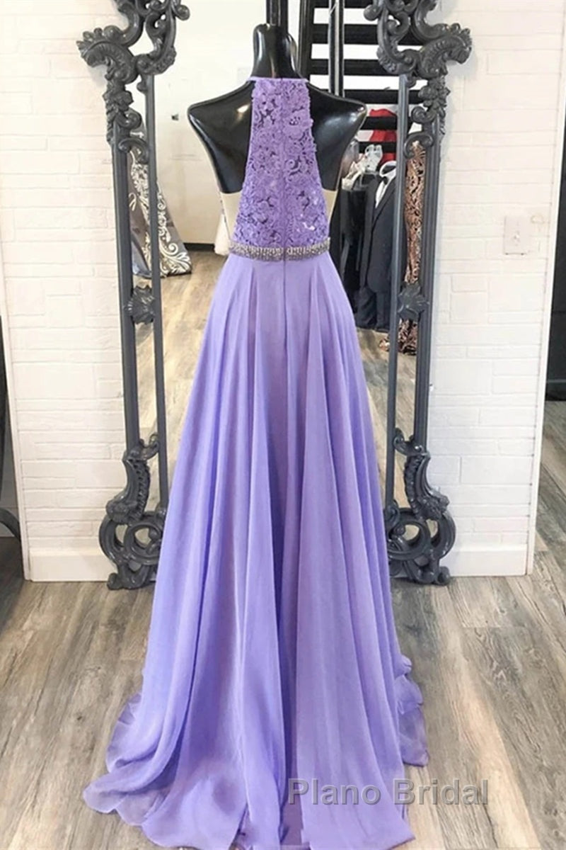 A Line Purple Lace Long Formal Prom Dress with Belt, Purple Lace Formal Dress, Purple Evening Dress, Bridesmaid Dress