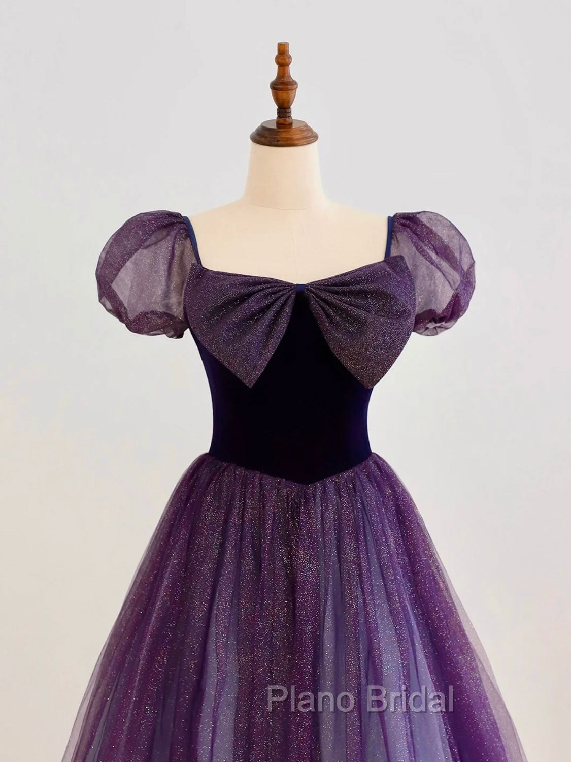 A-Line Purple Long Formal Prom Dresses, Purple Tulle Evening Dresses Secondary image