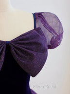 A-Line Purple Long Formal Prom Dresses, Purple Tulle Evening Dresses