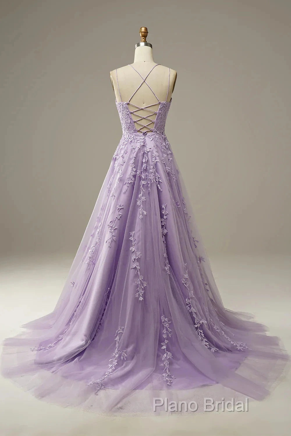 A-Line Purple Spaghetti Straps Long Formal Prom Dresses With Appliques Secondary image