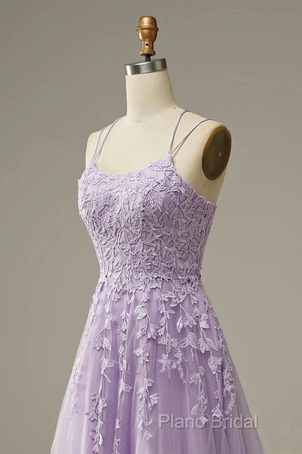 A-Line Purple Spaghetti Straps Long Formal Prom Dresses With Appliques