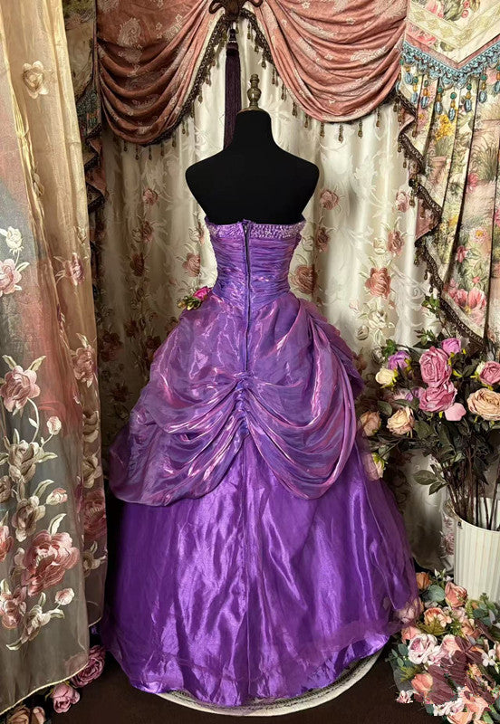 A Line Purple Strapless Formal Prom Gown Unique Long Formal Evening Dresses
