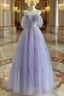 A-Line  Purple Tulle Purple Long Formal Prom Dresses, Purple Long Formal Dresses