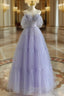 A-Line  Purple Tulle Purple Long Formal Prom Dresses, Purple Long Formal Dresses