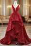 A-line Red  Sequins V-neck Formal Prom Dresses