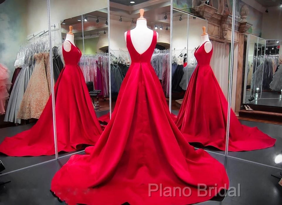A Line Red Formal Prom Dresses V Neck Satin Long Formal Dresses Secondary image
