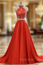 A-line Red Two Pieces Evening Dresses Soft Satin Formal Prom Party Gown