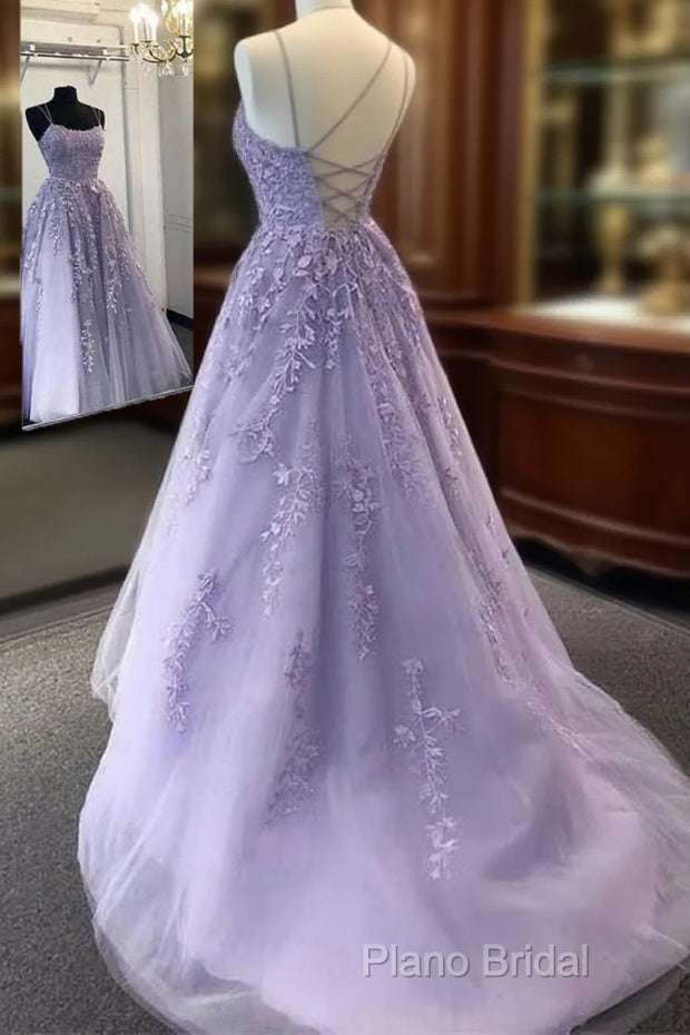 A-Line Round Nack Tulle Lace Formal Prom Dresses Formal Dresses, Main image