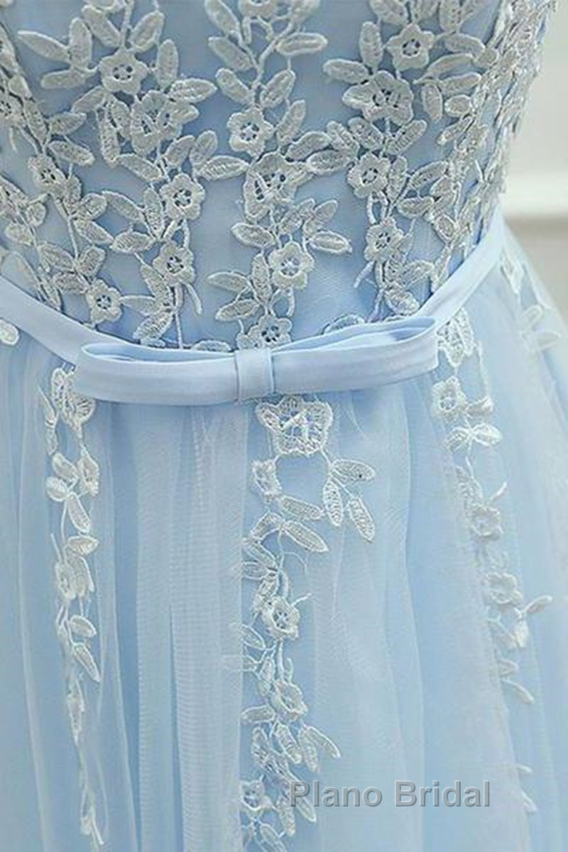 A Line Round Neck Lace Blue Short Formal Prom Dress, Short Blue Lace Formal Graduation Homecoming Dress
