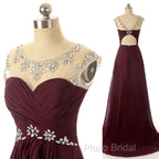 A Line Round Neck Maroon Formal Prom Dresses, Maroon Formal Dresses, Bridesmaid Dresses