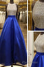 A Line Round Neck Sequins Backless Royal Blue Formal Prom Dresses, Royal Blue Formal Dresses, Backless Royal Blue Evening Dresses