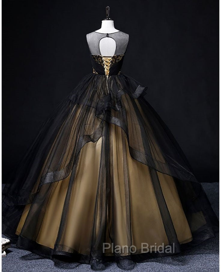 A-Line Round Neck Tulle Long Formal Prom Dresses, Elegant Evening Dresses Secondary image