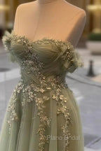 A-Line Sage Tulle Lace Appliques Dresses