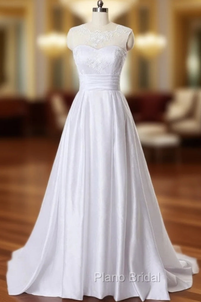A-Line Satin Backless Wedding Dresses Main image