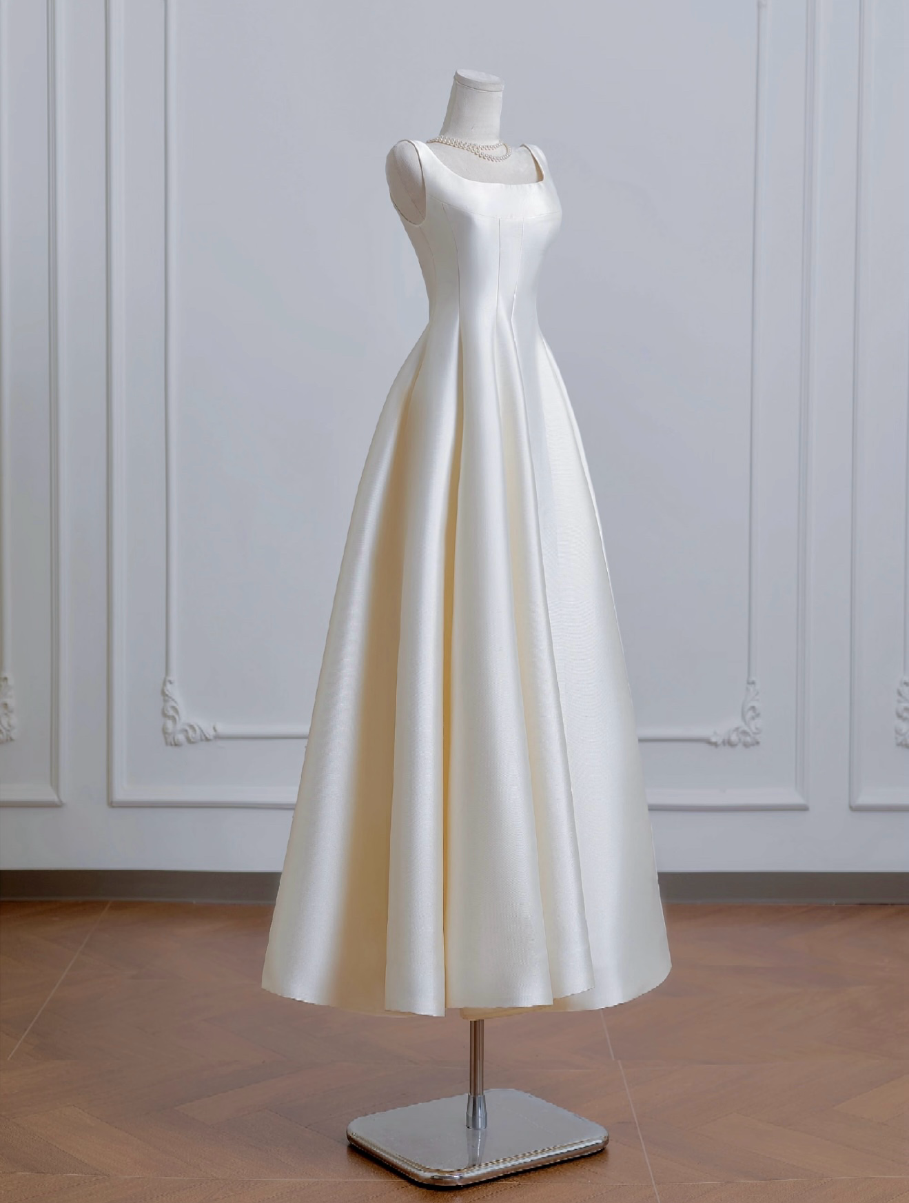 A-Line Satin Beige Long Formal Prom Dresses, Beige Long Formal Dresses Secondary image