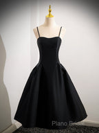 A-Line Satin Black Satin Short Formal Prom Dresses, Black Homecoming Dresses