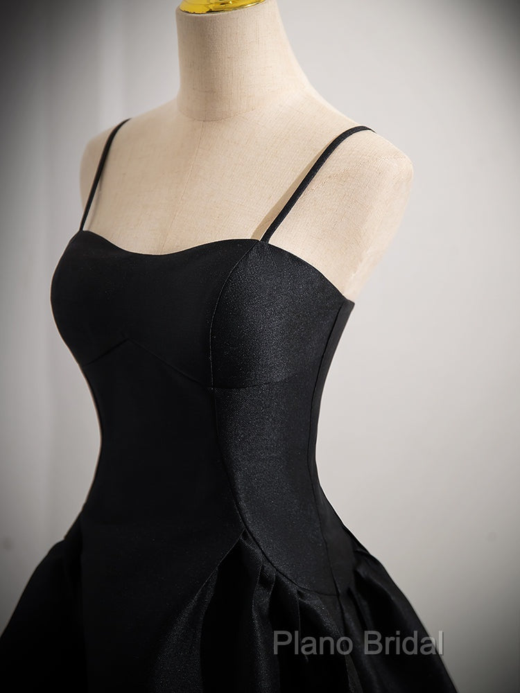 A-Line Satin Black Satin Short Formal Prom Dresses, Black Homecoming Dresses