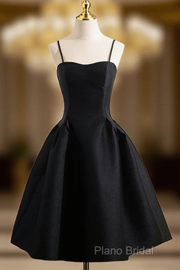 A-Line Satin Black Satin Short Formal Prom Dresses, Black Homecoming Dresses