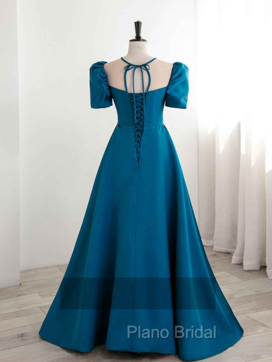 A-Line Satin Blue Long Formal Prom Dresses, Blue Long Formal Evening Dresses Secondary image