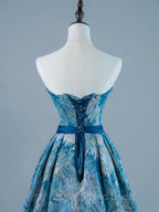 A-Line Satin Blue Short Formal Prom Dresses, Blue Homecoming Dresses