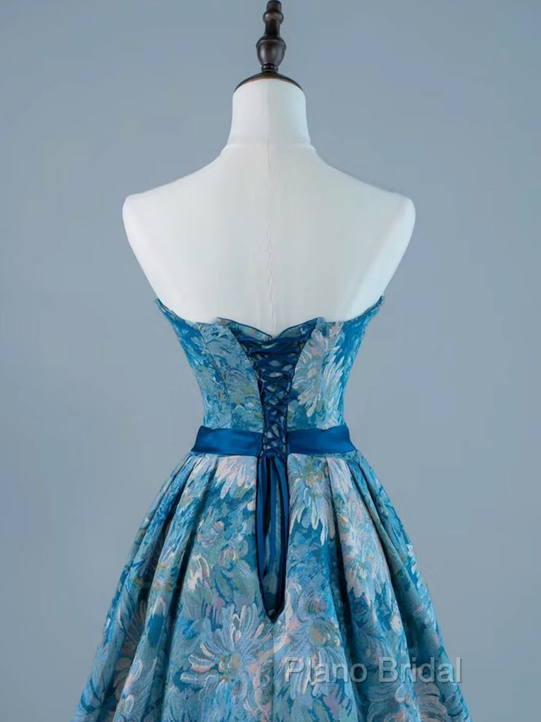 A-Line Satin Blue Short Formal Prom Dresses, Blue Homecoming Dresses