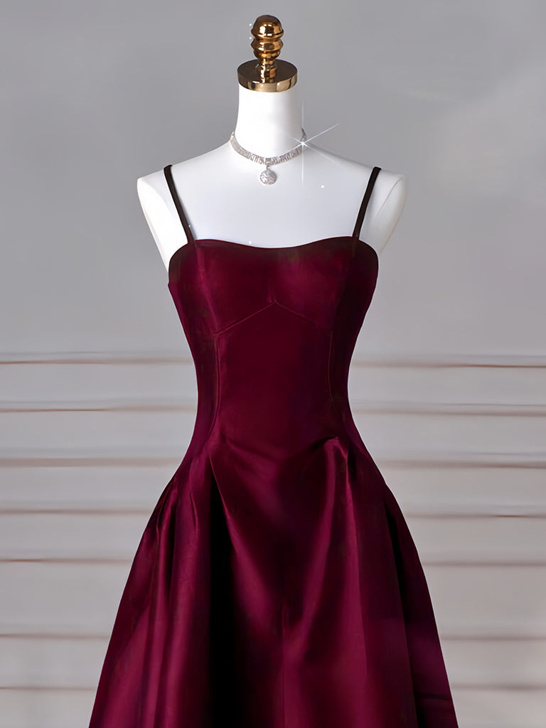 A-Line Satin Burgundy Long Formal Prom Dresses, Burgundy Long Formal Dresses Secondary image