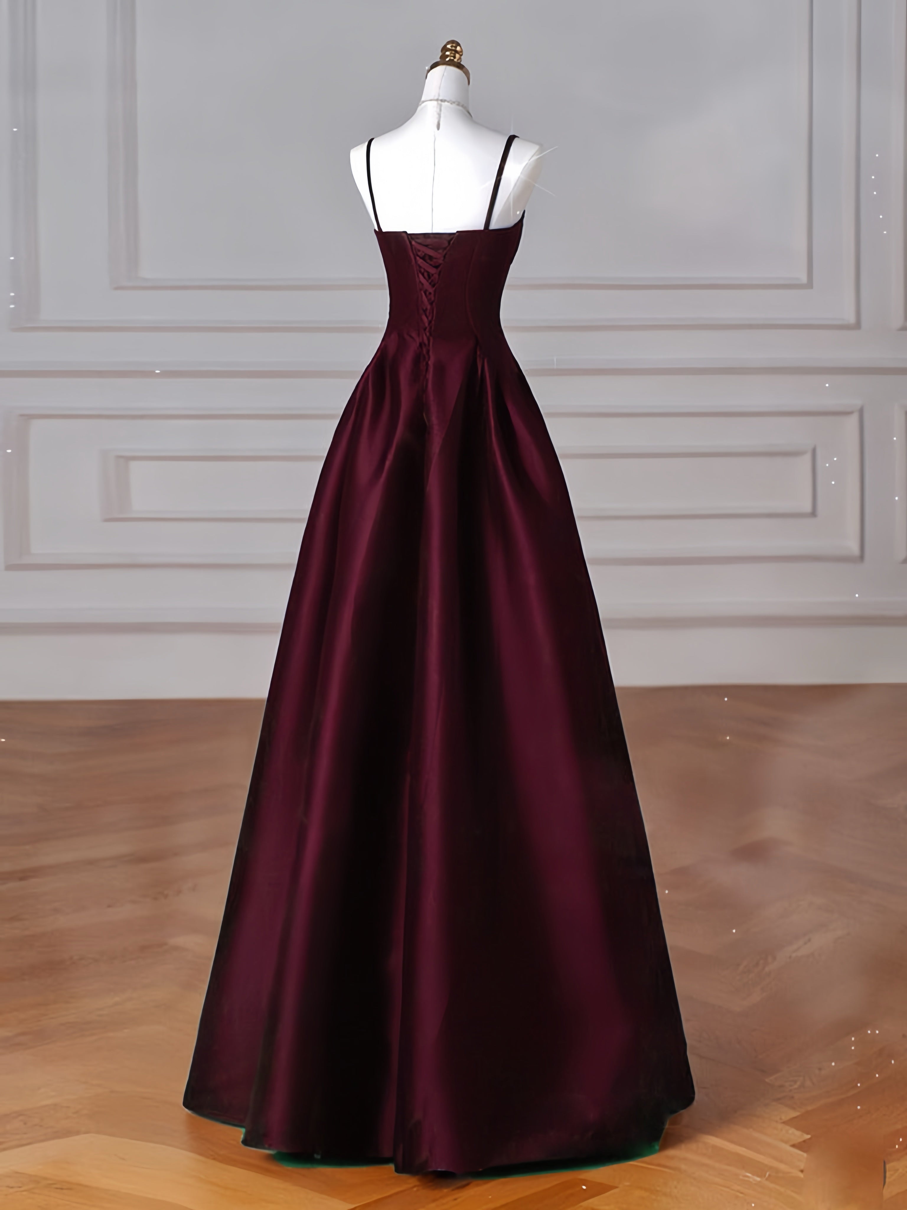 A-Line Satin Burgundy Long Formal Prom Dresses, Burgundy Long Formal Dresses