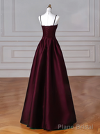 A-Line Satin Burgundy Long Prom Dress, Burgundy Long Formal Dress