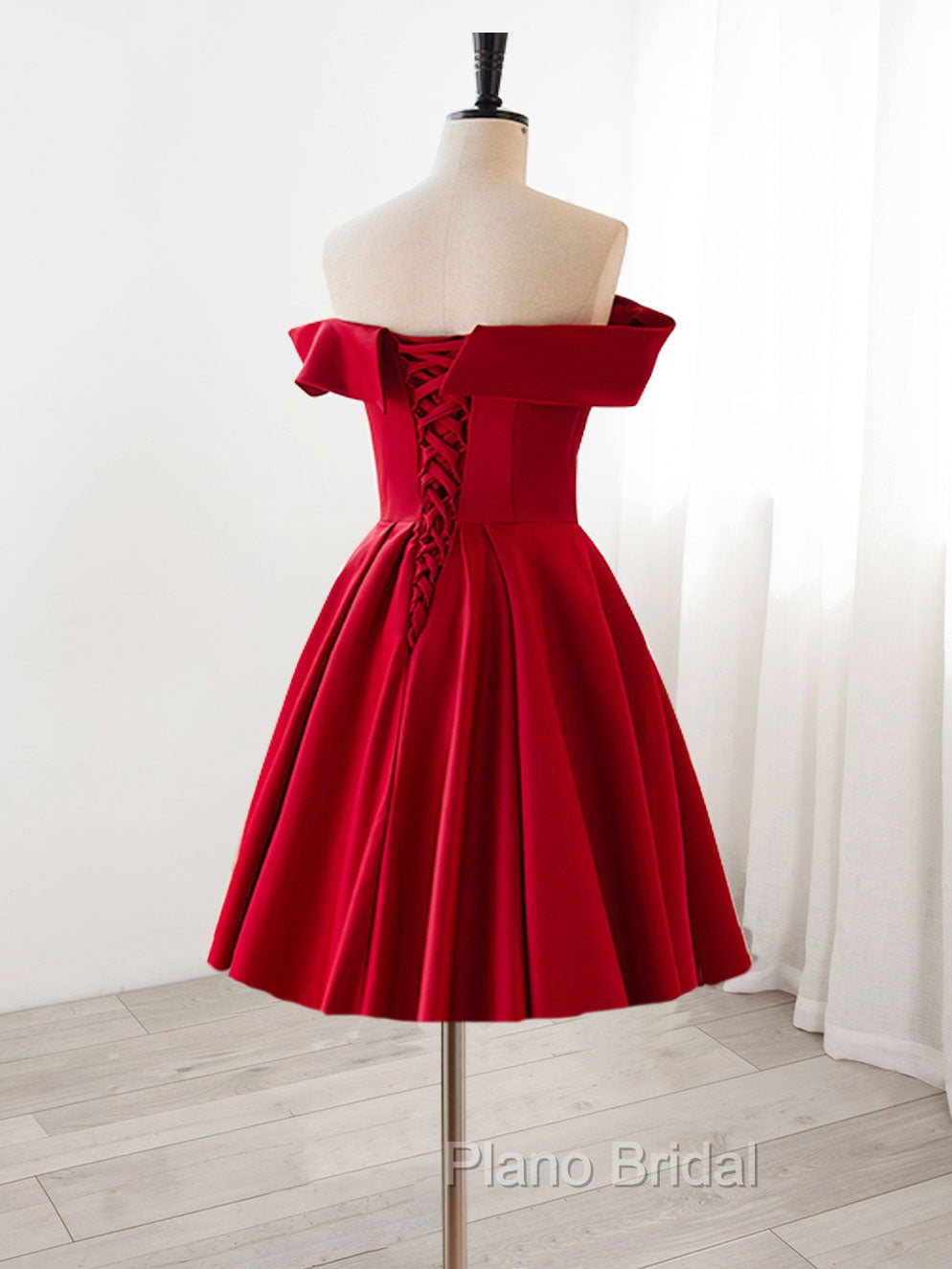 A-Line Satin Burgundy Short Formal Prom Dresses, Burgundy Homecoming Dresses with Beading